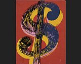Andy Warhol Canvas Paintings - dollar sign black and yellow on red